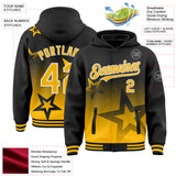 Custom Black Gold-White Gradient Style Twinkle Star Bomber Full-Snap Varsity Letterman Hoodie Jacket