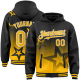 Custom Black Gold-White Gradient Style Twinkle Star Bomber Full-Snap Varsity Letterman Hoodie Jacket
