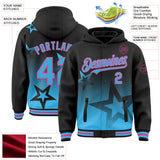 Custom Black Sky Blue-Pink Gradient Style Twinkle Star Bomber Full-Snap Varsity Letterman Hoodie Jacket