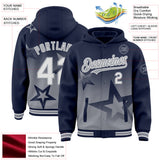 Custom Navy White-Gray Gradient Style Twinkle Star Bomber Full-Snap Varsity Letterman Hoodie Jacket
