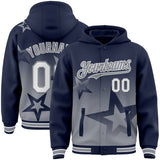 Custom Navy White-Gray Gradient Style Twinkle Star Bomber Full-Snap Varsity Letterman Hoodie Jacket