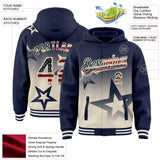 Custom Navy Vintage USA Flag-Cream Gradient Style Twinkle Star Bomber Full-Snap Varsity Letterman Hoodie Jacket