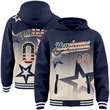 Custom Navy Vintage USA Flag-Cream Gradient Style Twinkle Star Bomber Full-Snap Varsity Letterman Hoodie Jacket