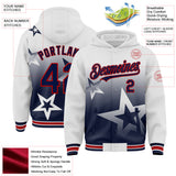 Custom White Navy-Red Gradient Style Twinkle Star Bomber Full-Snap Varsity Letterman Hoodie Jacket