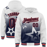 Custom White Navy-Red Gradient Style Twinkle Star Bomber Full-Snap Varsity Letterman Hoodie Jacket