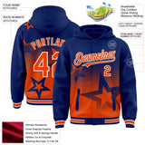 Custom Royal Orange-White Gradient Style Twinkle Star Bomber Full-Snap Varsity Letterman Hoodie Jacket