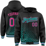Custom Black Pink-Aqua Leopard Print Fade Fashion Bomber Full-Snap Varsity Letterman Hoodie Jacket