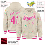 Custom Cream Pink-White Confetti Colorful Speckle 3D Pattern Bomber Full-Snap Varsity Letterman Hoodie Jacket