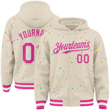 Custom Cream Pink-White Confetti Colorful Speckle 3D Pattern Bomber Full-Snap Varsity Letterman Hoodie Jacket