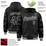 Custom Black-White Digital Camo Two Tone Bomber Full-Snap Varsity Letterman Hoodie Jacket