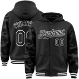 Custom Black-White Digital Camo Two Tone Bomber Full-Snap Varsity Letterman Hoodie Jacket