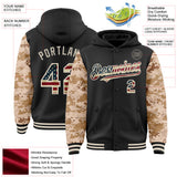Custom Black Vintage USA Flag-Cream Digital Camo Two Tone Bomber Full-Snap Varsity Letterman Hoodie Jacket