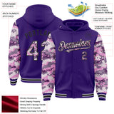 Custom Purple-Black Digital Camo Two Tone Bomber Full-Snap Varsity Letterman Hoodie Jacket
