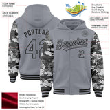 Custom Gray-Black Digital Camo Two Tone Bomber Full-Snap Varsity Letterman Hoodie Jacket