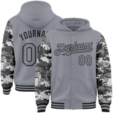 Custom Gray-Black Digital Camo Two Tone Bomber Full-Snap Varsity Letterman Hoodie Jacket