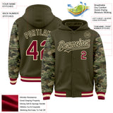 Custom Olive Maroon-Cream Digital Camo Two Tone Bomber Full-Snap Varsity Letterman Hoodie Jacket