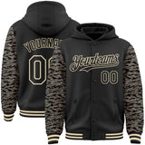 Custom Black-Cream Digital Camo Two Tone Bomber Full-Snap Varsity Letterman Hoodie Jacket