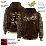 Custom Brown-Cream Woodland Camo Two Tone Bomber Full-Snap Varsity Letterman Hoodie Jacket