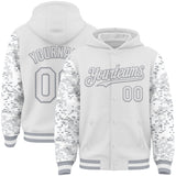 Custom White-Gray Digital Camo Two Tone Bomber Full-Snap Varsity Letterman Hoodie Jacket