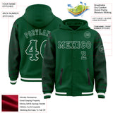 Custom Kelly Green Black-White Mexico Aztec Calendar Bomber Full-Snap Varsity Letterman Hoodie Jacket