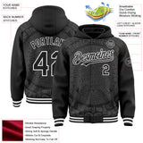 Custom Black-White Aztec Calendar Mayan Sun Stone 3D Pattern Bomber Full-Snap Varsity Letterman Hoodie Jacket