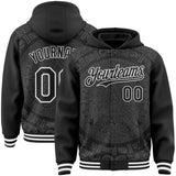 Custom Black-White Aztec Calendar Mayan Sun Stone 3D Pattern Bomber Full-Snap Varsity Letterman Hoodie Jacket