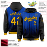 Custom Thunder Blue Gold-Black Gradient Geometric Shape Two Tone Bomber Full-Snap Varsity Letterman Hoodie Jacket