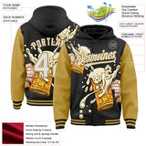 Custom Black White-Old Gold Beer Festival Two Tone Bomber Full-Snap Varsity Letterman Hoodie Jacket