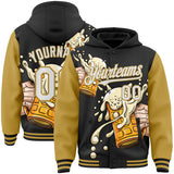 Custom Black White-Old Gold Beer Festival Two Tone Bomber Full-Snap Varsity Letterman Hoodie Jacket