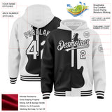 Custom Black-White Music Festival Guitar Rock And Roll 3D Pattern Bomber Full-Snap Varsity Letterman Hoodie Jacket