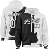 Custom Black-White Music Festival Guitar Rock And Roll 3D Pattern Bomber Full-Snap Varsity Letterman Hoodie Jacket