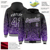 Custom Black Purple-White Abstract Colorful Glittering Dot 3D Pattern Bomber Full-Snap Varsity Letterman Hoodie Jacket