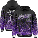 Custom Black Purple-White Abstract Colorful Glittering Dot 3D Pattern Bomber Full-Snap Varsity Letterman Hoodie Jacket