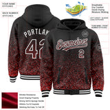 Custom Black Red-White Abstract Colorful Glittering Dot 3D Pattern Bomber Full-Snap Varsity Letterman Hoodie Jacket