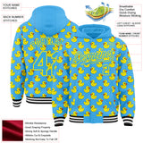 Custom Sky Blue-Light Yellow Animal Duck 3D Pattern Bomber Full-Snap Varsity Letterman Hoodie Jacket