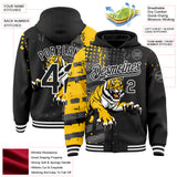 Custom Black-White Animal Tiger 3D Pattern Bomber Full-Snap Varsity Letterman Hoodie Jacket