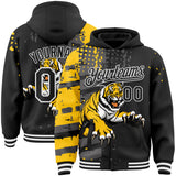 Custom Black-White Animal Tiger 3D Pattern Bomber Full-Snap Varsity Letterman Hoodie Jacket