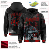 Custom Black-Red Animal Wolf 3D Pattern Bomber Full-Snap Varsity Letterman Hoodie Jacket