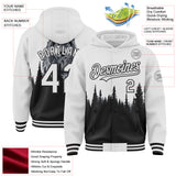 Custom White-Black Forest And Animal Wolf 3D Pattern Bomber Full-Snap Varsity Letterman Hoodie Jacket