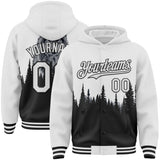 Custom White-Black Forest And Animal Wolf 3D Pattern Bomber Full-Snap Varsity Letterman Hoodie Jacket