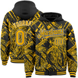Custom Black Gold-White Animal Eagle 3D Pattern Bomber Full-Snap Varsity Letterman Hoodie Jacket