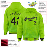 Custom Neon Green-Black Distressed Scratch 3D Pattern Bomber Full-Snap Varsity Letterman Hoodie Jacket