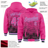 Custom Pink Black-Light Blue Distressed Scratch 3D Pattern Bomber Full-Snap Varsity Letterman Hoodie Jacket