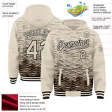 Custom Cream Brown-Black Distressed Scratch 3D Pattern Bomber Full-Snap Varsity Letterman Hoodie Jacket