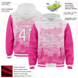Custom White-Pink Distressed Scratch Two Tone Bomber Full-Snap Varsity Letterman Hoodie Jacket