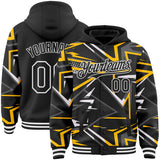Custom Black Steel Gray Gold-White Dynamic Geometric Shard Bomber Full-Snap Varsity Letterman Hoodie Jacket