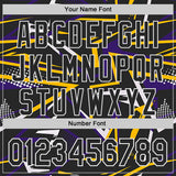 Custom Black Purple Gold-White Dynamic Geometric Shard Bomber Full-Snap Varsity Letterman Hoodie Jacket