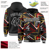 Custom Black Red Old Gold-White Dynamic Geometric Shard Bomber Full-Snap Varsity Letterman Hoodie Jacket