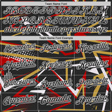 Custom Black Red Old Gold-White Dynamic Geometric Shard Bomber Full-Snap Varsity Letterman Hoodie Jacket
