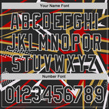 Custom Black Red Old Gold-White Dynamic Geometric Shard Bomber Full-Snap Varsity Letterman Hoodie Jacket